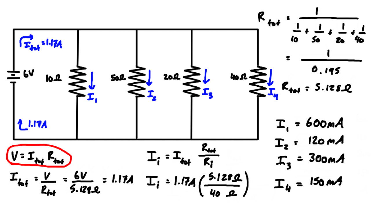 Current Division Example Problem #2: (Parallel Resistors)